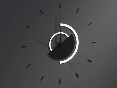 Modern Minimalist Clock with Black Hands Markers Half Circle Black White Decoration on Gray Background 3d model