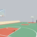 Indoor Basketball Court With Green Red Flooring White Lines Basketball Hoops People And Basketball