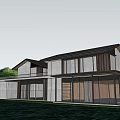 Modern Waterfront Homestay Architecture With Large Glass Windows Sloped Roof And Wood Concrete