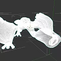 3D Reptile Model with Gray Body Purple Spots Open Mouth Sharp Teeth and Spread Wings
