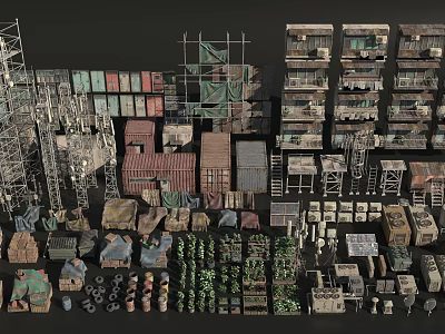 Diverse Building Models Collection With Scaffolding Houses Plants And Equipment 3d model
