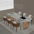 Modern Minimalist Dining Table Set With Marble Tabletop Wooden Legs And Upholstered Chairs