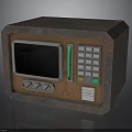Vintage Rustic Microwave Oven With Wooden Metal Body Black Screen Knobs And Green Buttons
