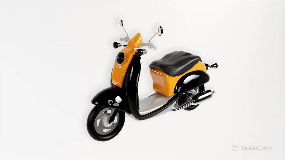 Stylish Yellow and Black Scooter With Black Seat Rearview Mirrors and Wheels 3d model 