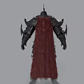 Man Wearing Full Medieval Armor With Spiked Helmet Red Cape and Metal Plates