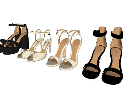Women's Stylish High Heel Sandals Featuring Strappy Ankle Strap In Black Beige White Tones 3d model