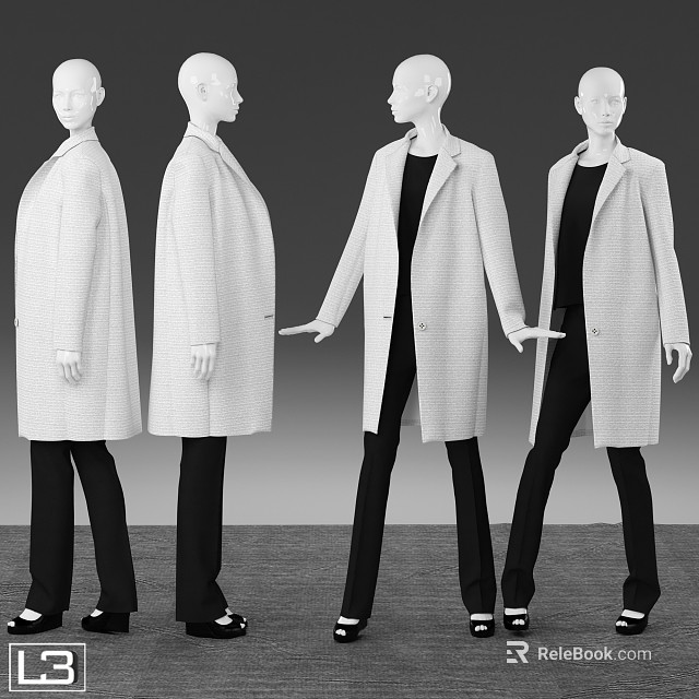 Fashion Models Wearing Stylish Long Coats With Black Tops And Pants 3d model 