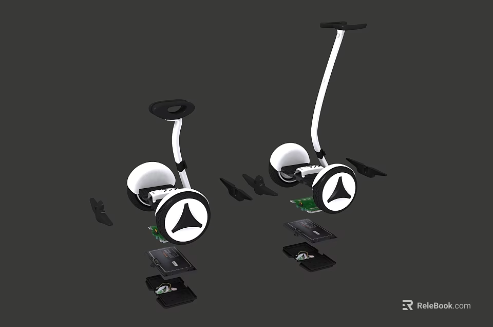 Two Hoverboards With White Body And Black Wheels Including Black Accessories 3d model 