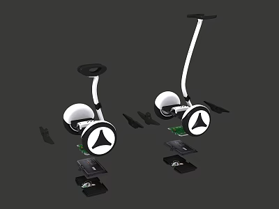 Two Hoverboards With White Body And Black Wheels Including Black Accessories 3d model