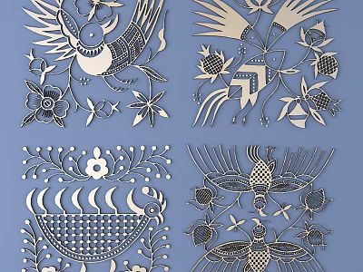 Exquisite Intricate Decorative Carvings With Birds Flowers Leaves And Geometric Patterns 3d model