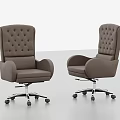 Grey Leather Office Chair With Tufted Back Armrests And Wheeled Base