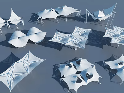 Modern Tensile Membrane Structures With Various Shapes And White Canopies 3d model