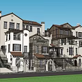 Mediterranean Style Townhouse Exterior With Red Tiled Roof Stone Walls Arched Windows And Wooden Pergola