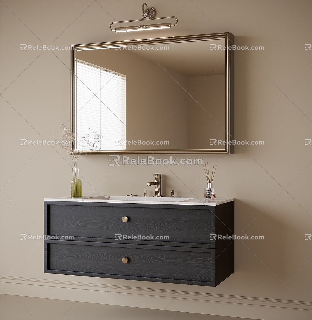 French Bathroom Cabinet Washstand Bathroom Cabinet Mirror 3d model