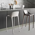 Modern Bar Stools In Kitchen With Gray Countertop And Marble Wall Design 3d model