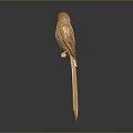 Golden Parrot Sculpture Standing on Branch with Gray Background and Reflection