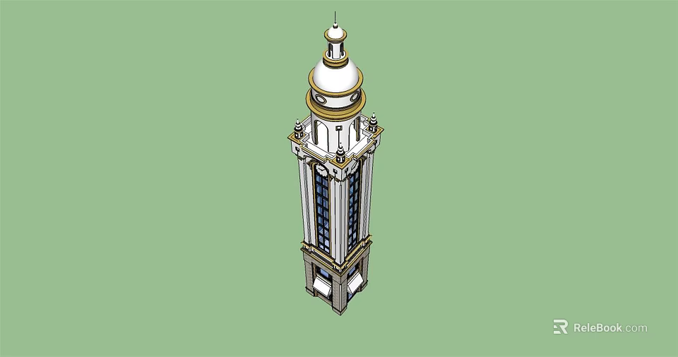 Classical White Tower With Golden Dome Windows And Ornate Base Design 3d model
