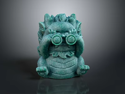 Green Dragon Decorative Sculpture With Round Eye Design And Textured Surface 3d model