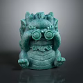 Green Dragon Decorative Sculpture With Round Eye Design And Textured Surface