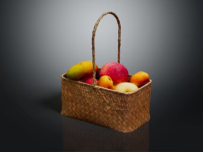 Assorted Fresh Fruits in Handwoven Wicker Basket with Colorful Varieties 3d model