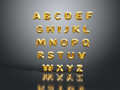 Golden Alphabet Letters Home Decor With Shiny Reflection And Modern Design 3d model