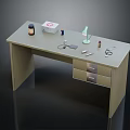 Light Wood Office Desk With Table Lamp Mobile Phone Stethoscope Medicine Bottle And Drawers
