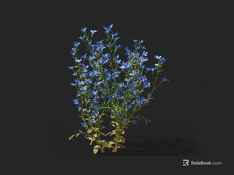 Vibrant Blue Flowers With Lush Green Leaves In Natural Plant 3d model 