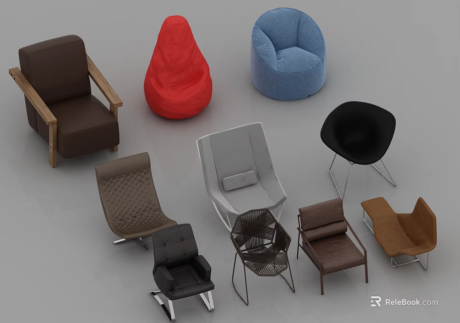 Various Stylish Leisure Chairs With Modern Designs Different Colors Materials And Shapes 3d model 