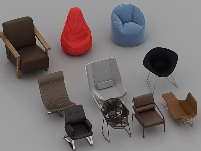 Various Stylish Leisure Chairs With Modern Designs Different Colors Materials And Shapes 3d model