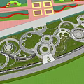 Scenic Park Landscape Design With Curved Pathways Lush Green Trees And Water Features