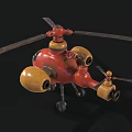 Vintage Red And Yellow Helicopter Toy Model With Rotors And Wheels