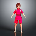Anime Style Girl Character With Red Traditional Outfit And Short Hair Standing Pose