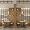 Traditional Chinese Restaurant Interior With Wooden Tables Chairs Hanging Lanterns And Wall Decor