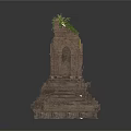 Small Ancient Stone Structure With Mossy Plants On Steps And Arched Doorway