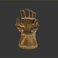 Detailed Metallic Gauntlet With Intricate Patterns Copper Finish Separate Fingers And Ornate Base