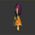 Cute Animated Game Character with Purple Pigtails Colorful Hairpins and Orange Polka Dot Dress