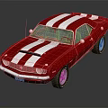 Red Vintage Sports Car With White Racing Stripes And Retro Exterior Design