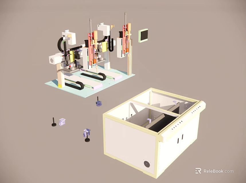 Industrial Mechanical Device 3D Model With Components And Control Panel Structure 3d model
