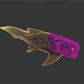 3D Rendered Unique Fish With Purple Pink Color Prominent Eyes Dark Background Reflection