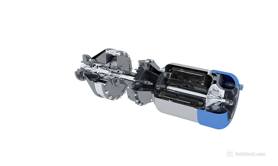 Industrial Equipment Mechanical Structure With Metal Components And Blue Casing Design 3d model 