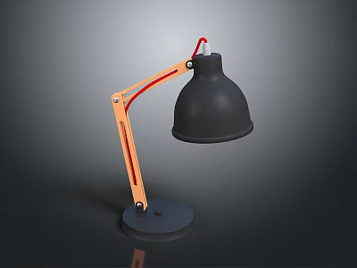 Modern Desk Lamp With Black Shade Orange Arm Red Cable And Black Base 3d model