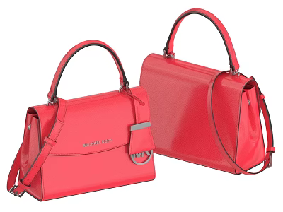 Two Red Leather Handbags With Top Handles Shoulder Straps And Metal Clasps 3d model