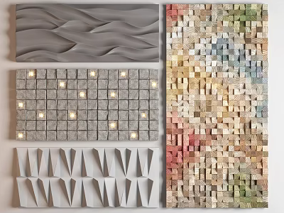 Modern Textured Wall Decor with Geometric Patterns Colorful Tiles and LED Lights 3d model
