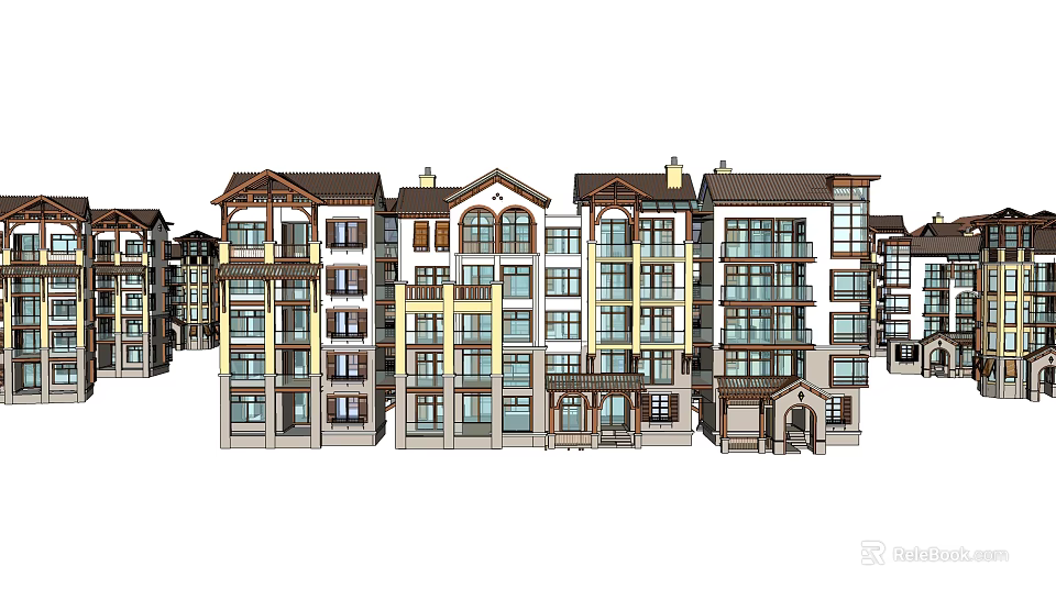 Modern Townhouse Exterior Design With Multiple Floors Balconies Windows And Roof Features 3d model 
