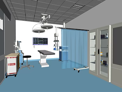 Modern Operating Room Interior With Surgical Table Lights Monitor And Cabinet 3d model