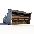 Traditional Chinese Ancient Building With Grey Tile Roof Classic Eaves And Wooden Structure