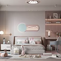 Cozy Kids Room Interior With Soft Tones Bed Stuffed Toys Study Desk And Bookshelf