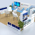 Modern Exhibition Booth With TV Screen White Chairs Table And Display Panels