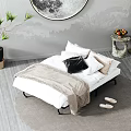 Cozy Double Bed With Pillows Blanket Slippers And Side Table With Fruits On Soft Rug