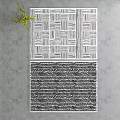 Square Rug with Black White Geometric Woven Patterns on Gray Floor